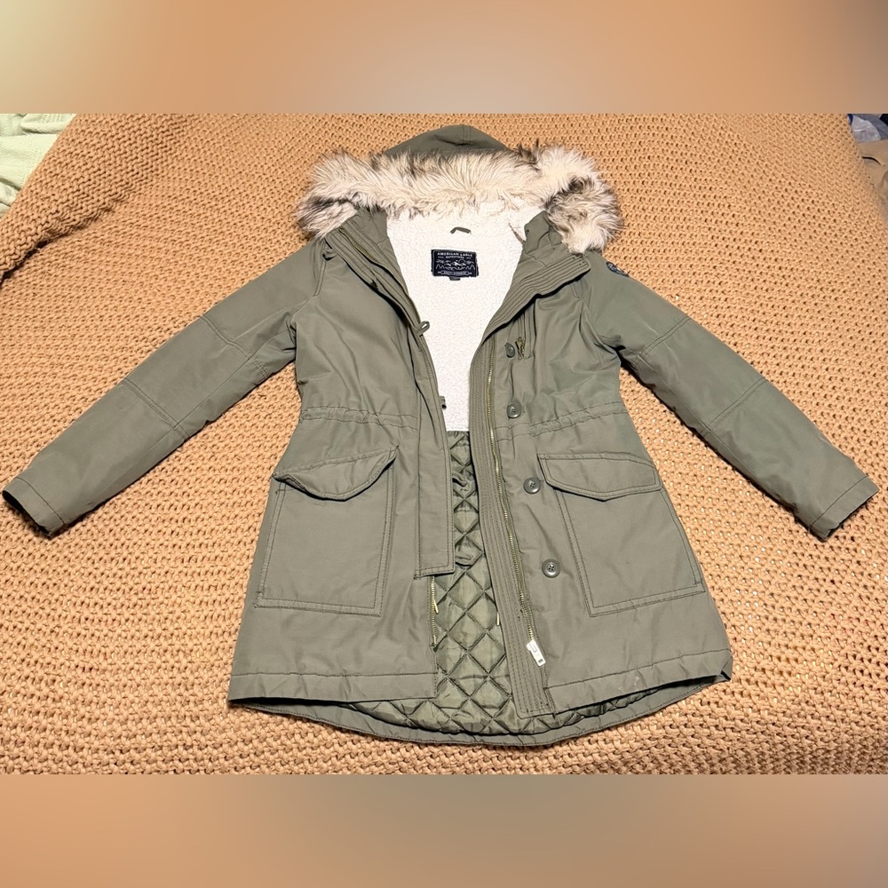 American Eagle Outfitters Olive Green Parka with Faux Fur Trim